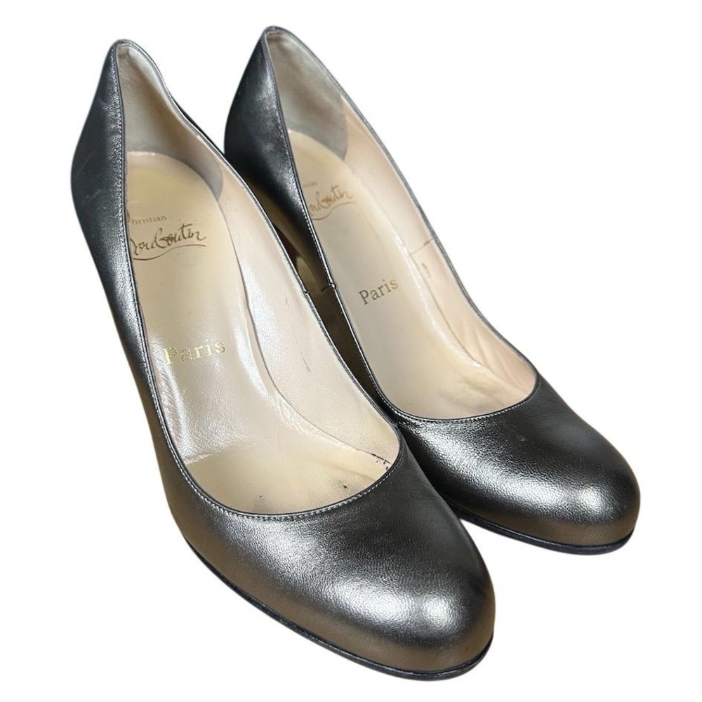 Christian Louboutin Women's Metallic Silver Leather Stiletto Simple Pumps 38.5